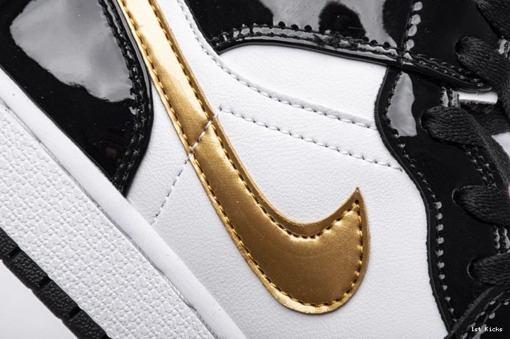 1 Black Gold  Mid Jordan Patent  White 852542-007 0410